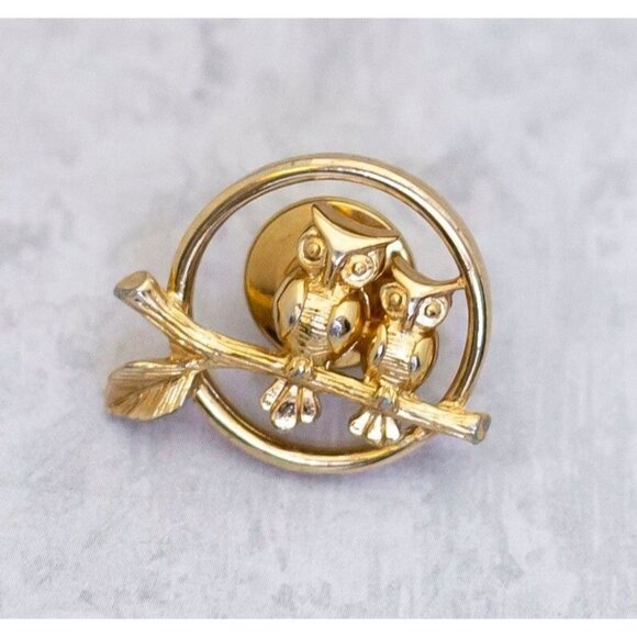 Vintage Gold Tone Art Nouveau Elegant Animal Birds Pet Owl Pin by Avon - CN1 - Picture 1 of 2